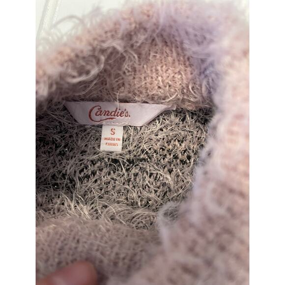 Candie's Blush Pink Cheetah Print High Neck Fuzzy Sweater Soft Size Womens Small - Picture 2 of 7